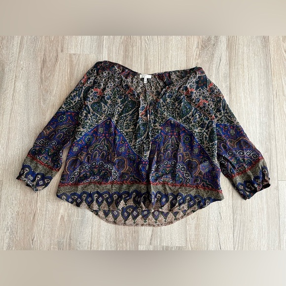 Joie Tops - Joie Women’s 3/4 Sleeve Blue/Brown Paisley Floral Silk Sheer Blouse Size Small